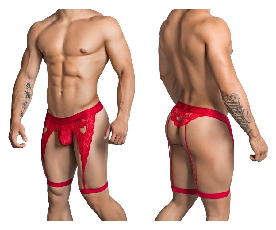 CandyMan 99310 Men's Underwear Lace Garther Thongs Color Red