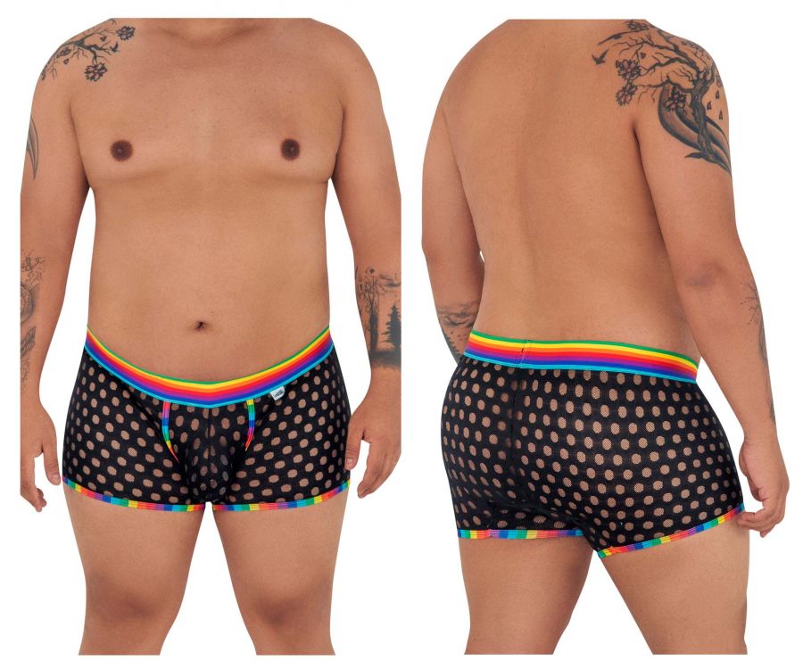 CandyMan Men's Underwear 99511X Polka Mesh Trunks Color Black-Rainbow