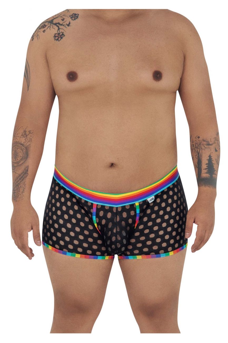 CandyMan Men's Underwear 99511X Polka Mesh Trunks Color Black-Rainbow
