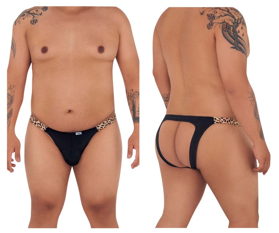 CandyMan Men's Underwear 99536X Bikini Jockstrap Color Black-Animal Print
