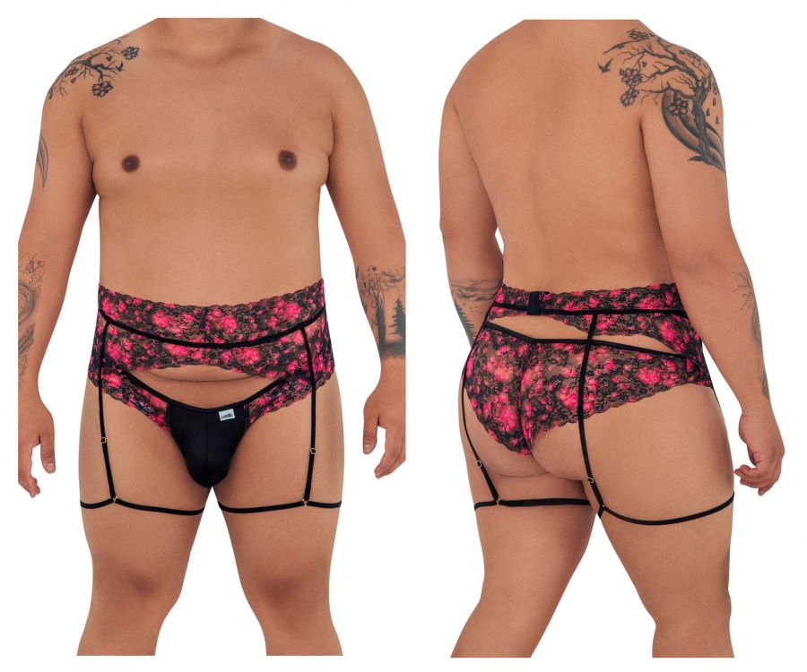 CandyMan Men's Underwear 99576X Lace Garter Thongs Color Black Print