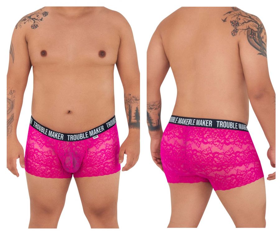 CandyMan Men's Underwear 99616X Trouble Maker Lace Trunks Color Pink