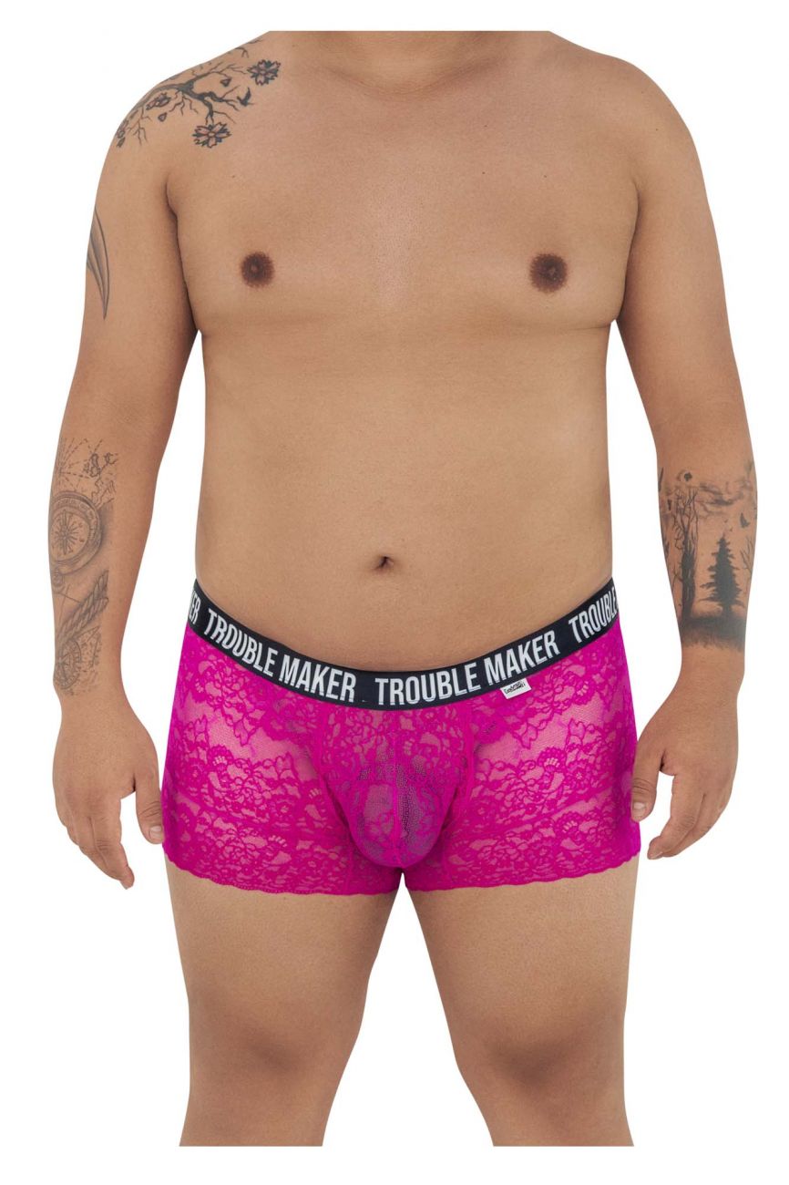 CandyMan Men's Underwear 99616X Trouble Maker Lace Trunks Color Pink