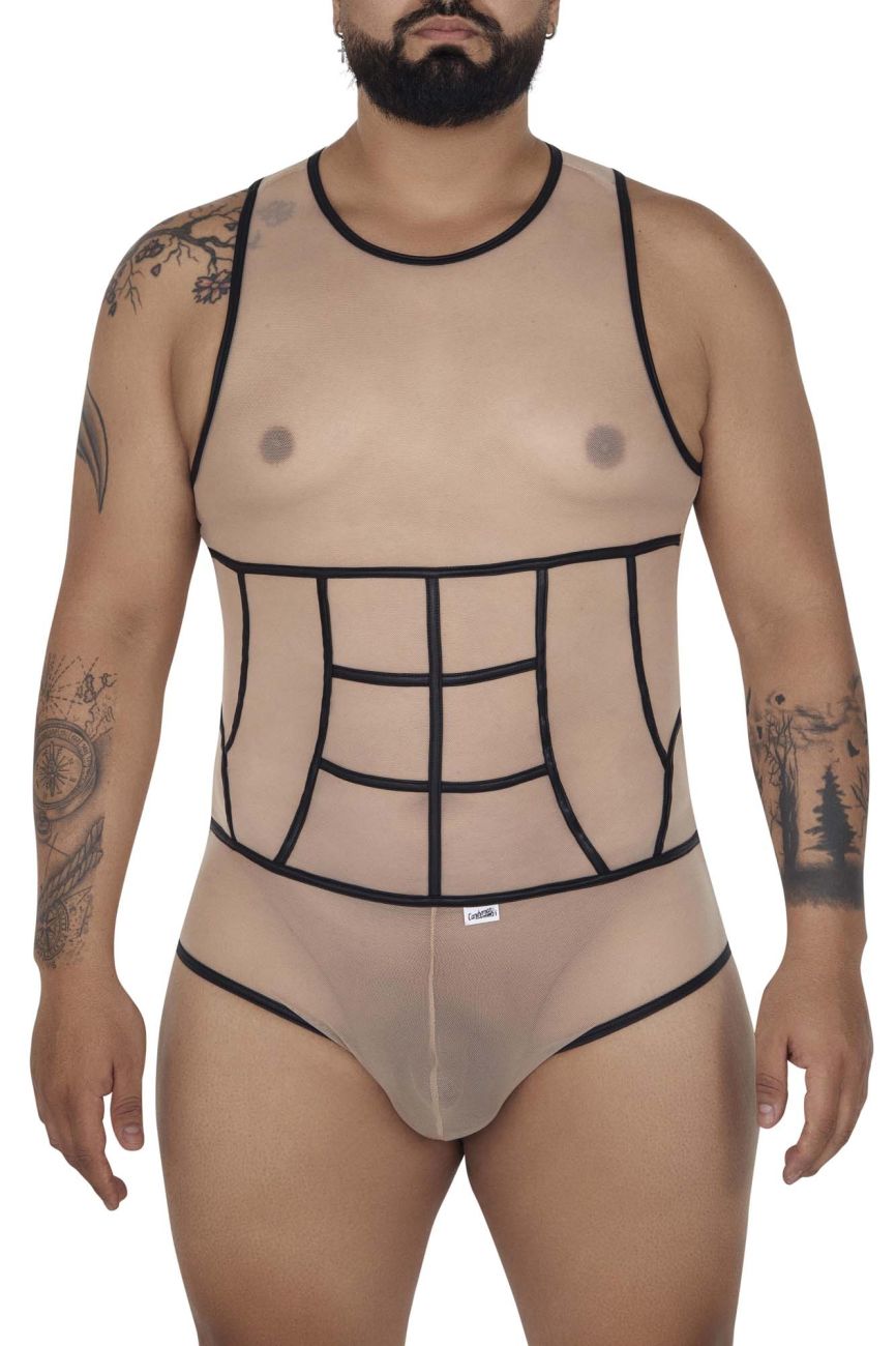 CandyMan Men's Underwear 99683X Tulle Bodysuit Color Beige