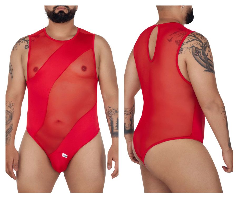 CandyMan Men's Underwear 99699X Mesh Bodysuit Color Red
