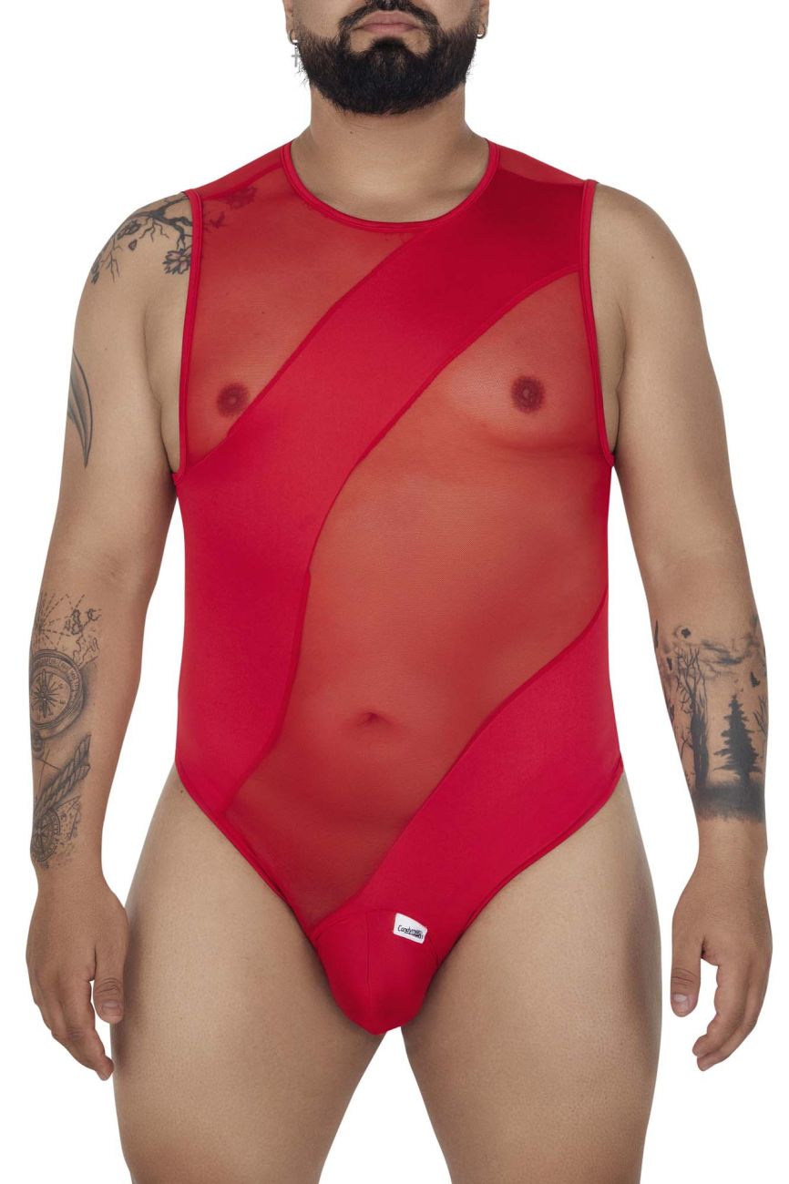 CandyMan Men's Underwear 99699X Mesh Bodysuit Color Red