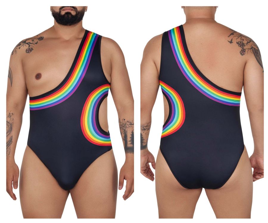 CandyMan Men's Underwear 99702X Rainbow Bodysuit Color Black