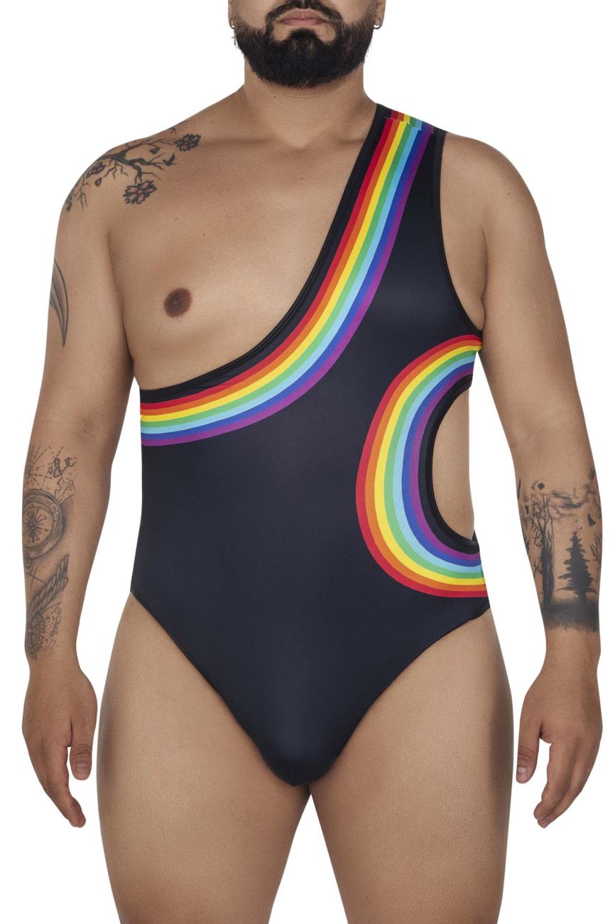 CandyMan Men's Underwear 99702X Rainbow Bodysuit Color Black