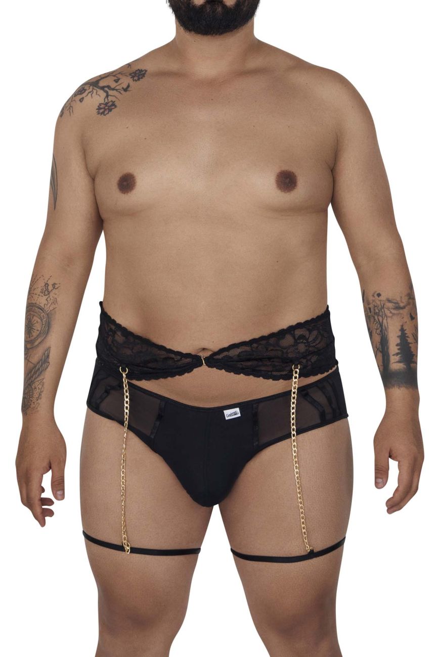 CandyMan Men's Underwear 99703X Garter Briefs Two Piece Set Color Black