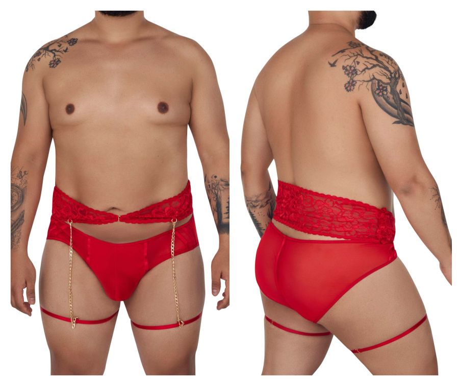 CandyMan Men's Underwear 99703X Garter Briefs Two Piece Set Color Red