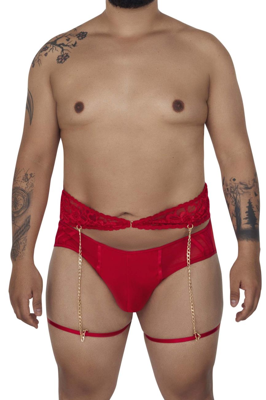 CandyMan Men's Underwear 99703X Garter Briefs Two Piece Set Color Red