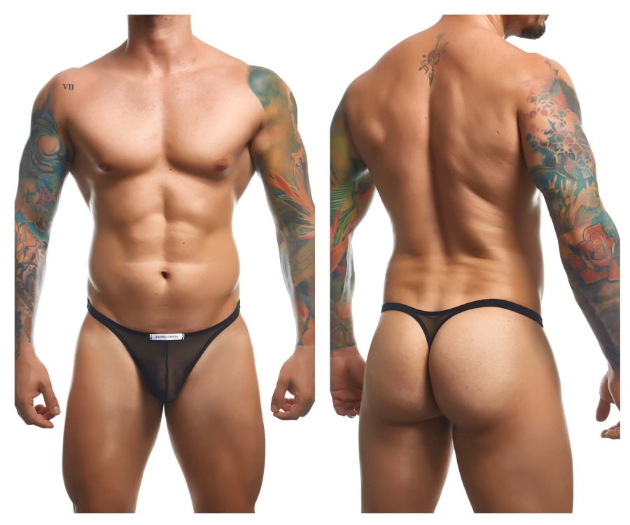 JUSTIN+SIMON Men's Underwear XSJ03 Classic Thongs Color Black Mesh