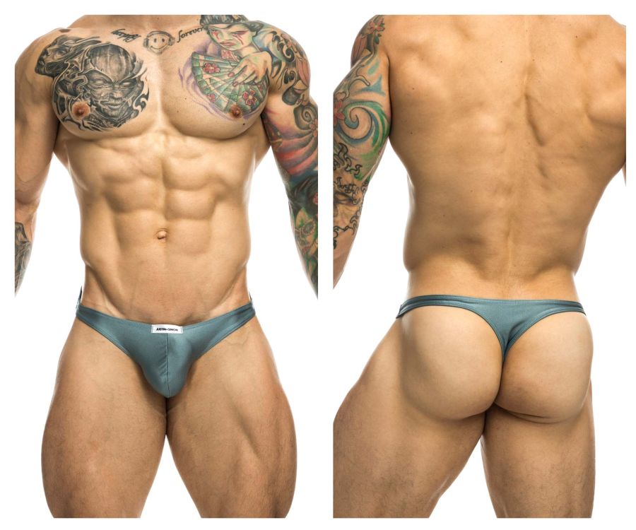 JUSTIN+SIMON Men's Underwear XSJ03 Classic Thongs Color Metal Green