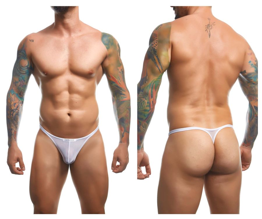 JUSTIN+SIMON Men's Underwear XSJ03 Classic Thongs Color White Mesh
