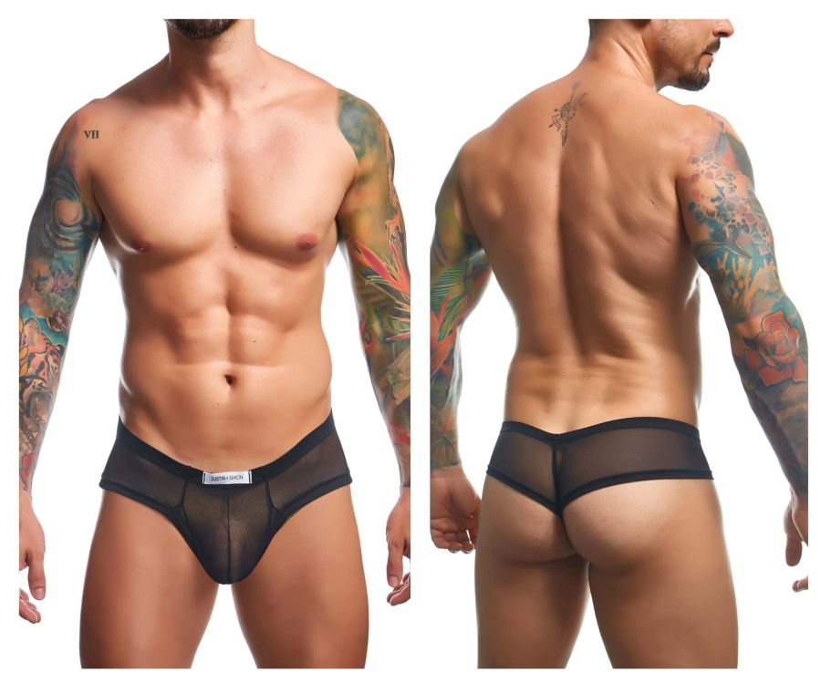 JUSTIN+SIMON Men's Underwear XSJ22 Cheek Briefs Color Black Mesh