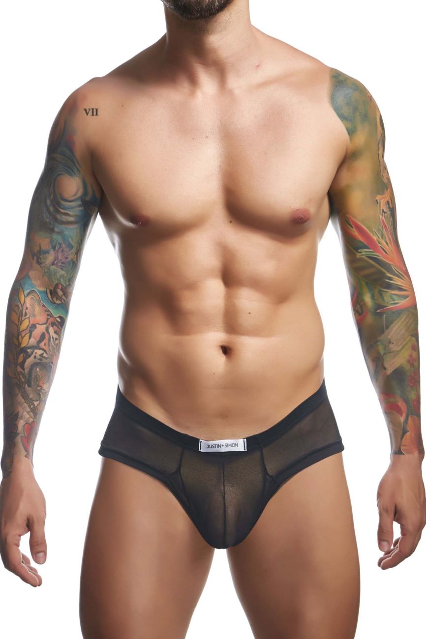 JUSTIN+SIMON Men's Underwear XSJ22 Cheek Briefs Color Black Mesh