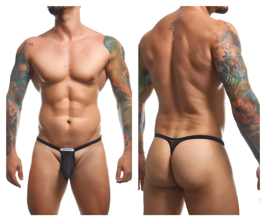 JUSTIN+SIMON Men's Underwear XSJBU02 Bulge Thongs Color Black Mesh