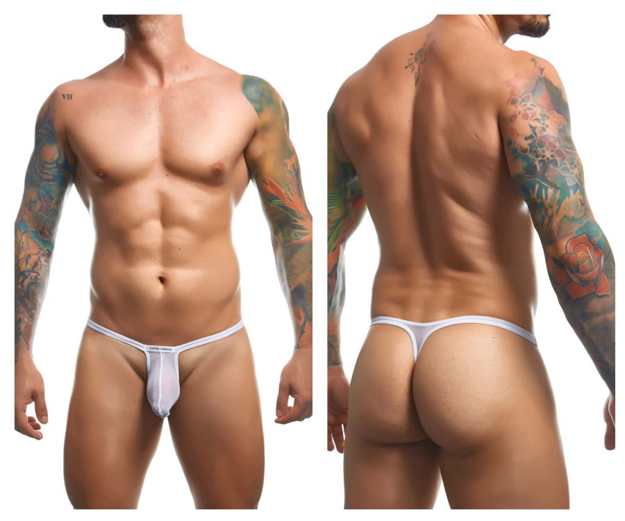 JUSTIN+SIMON Men's Underwear XSJBU02 Bulge Thongs Color White Mesh