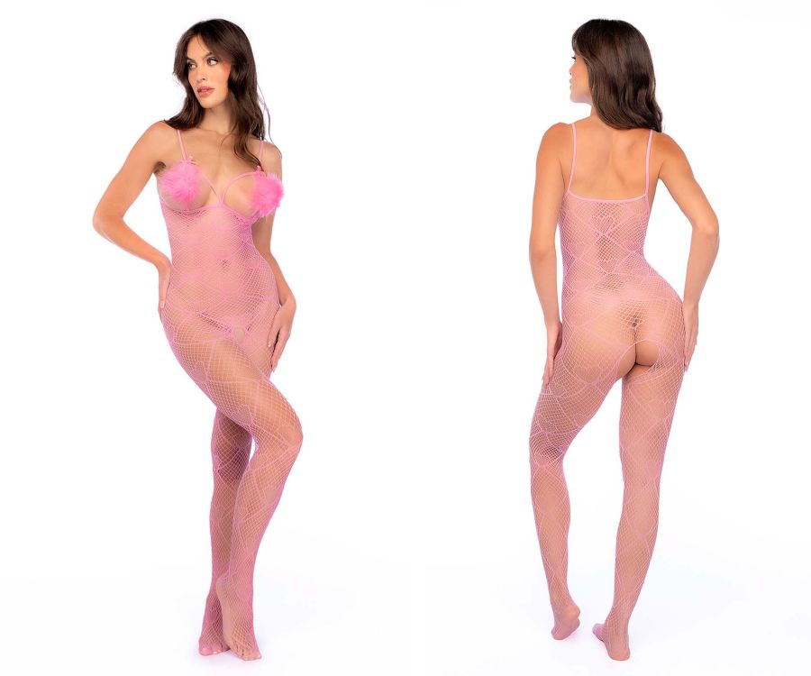 Mapale 1167 Feather Kiss Fishnet Bodysuit Color Bubblegum Pink