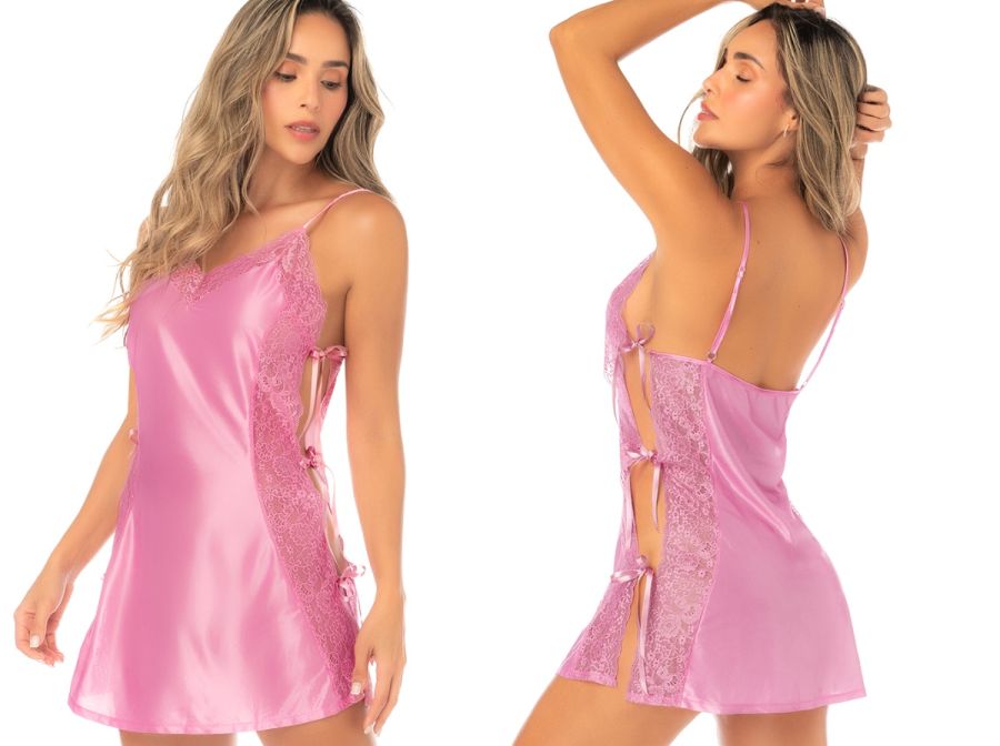 Mapale 75001 Lingerie Alluring Lace and Satin Sleep Chemise Color Blush Pink