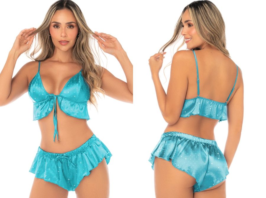 Mapale 75014 Lingerie Two-Piece Pajama Set with Ruffled Trim Color Lustrous Jade