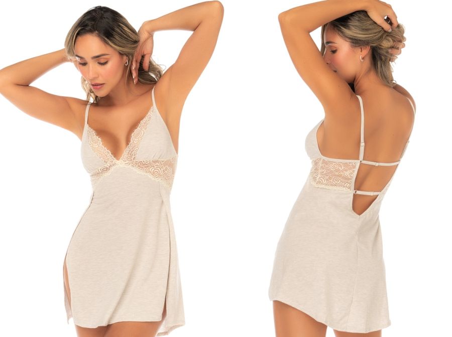 Mapale 75021 Lingerie Soft Lace Trim Sleep Chemise Color Bare Whisper