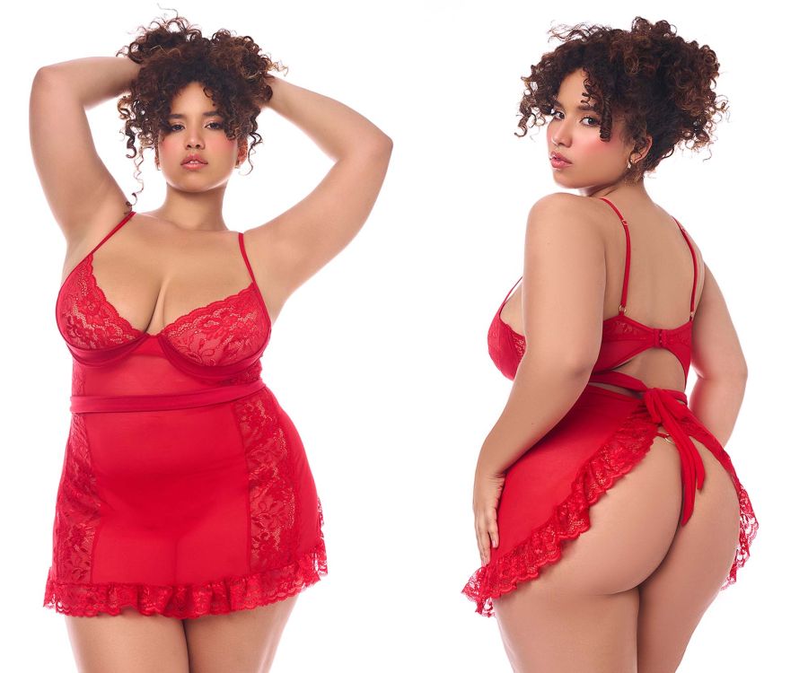 Mapale 7507X Babydoll with matching G-String Color Red