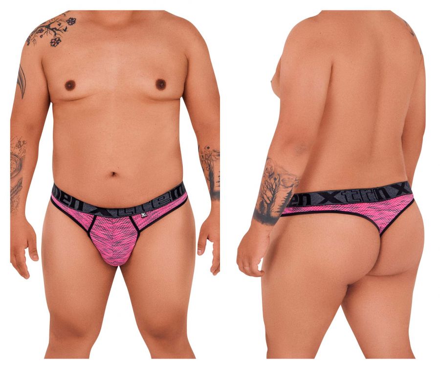 Xtremen Men's Underwear 91100X Microfiber Mesh Thongs Color Pink
